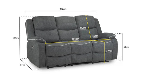Harald Electric Recliner Sofa Graphite 3 Seater